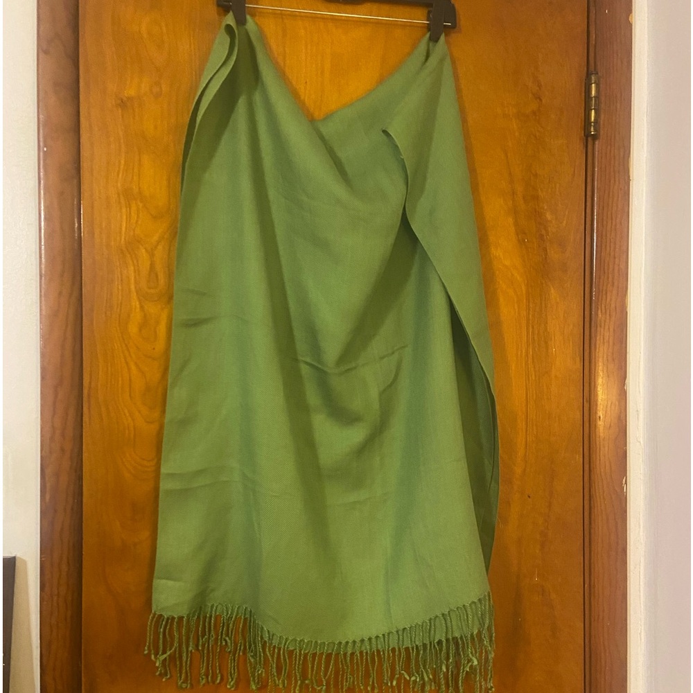 Classic Olive Green Scarf/Wrap with Tassels